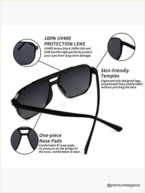 Retro Square Aviator Sunglasses Vintage Trendy Plastic Frame UV400 main image 7